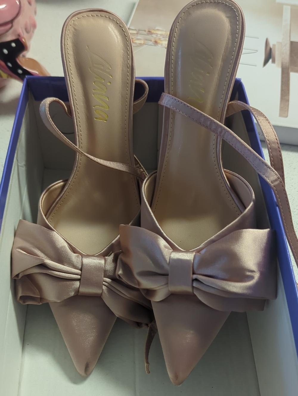 Liliana Pink Satin Bow Pointed-Toe Women’s Mules 7